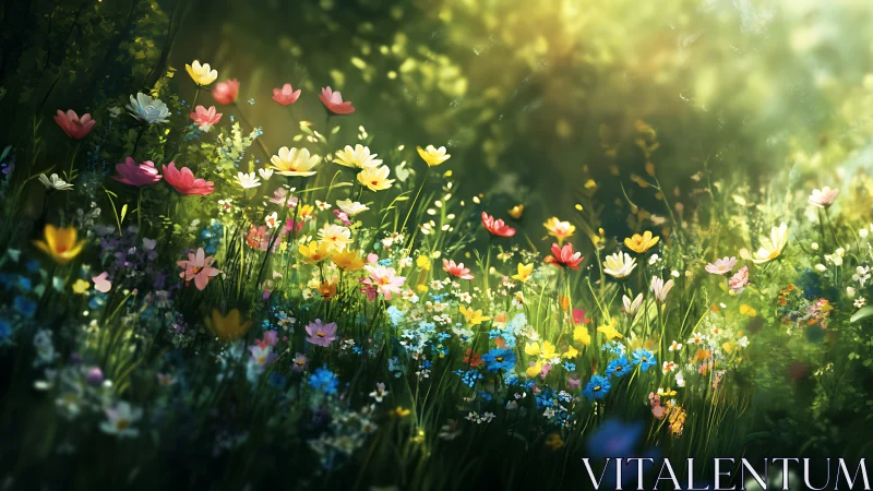 Colorful Wildflower Garden in Sunlight.