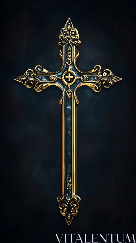 Gilded baroque cross with dark marble inlay detail.