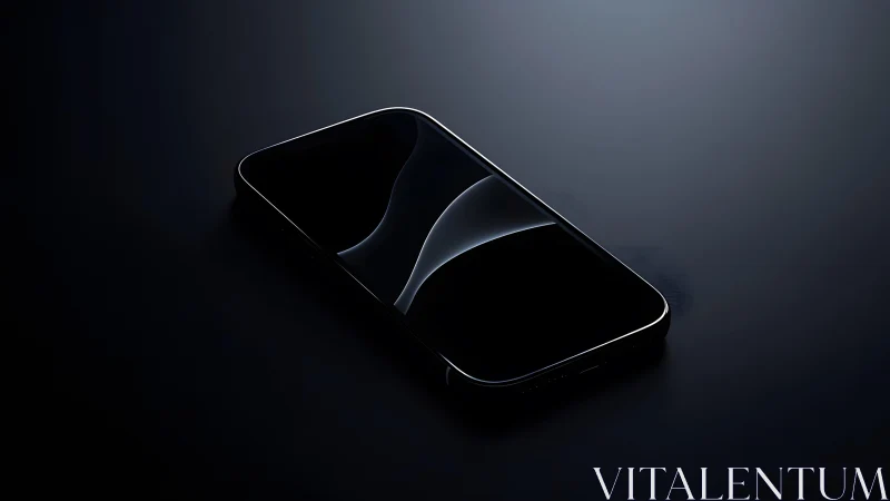 Sleek modern smartphone on dark reflective surface, minimalist style.