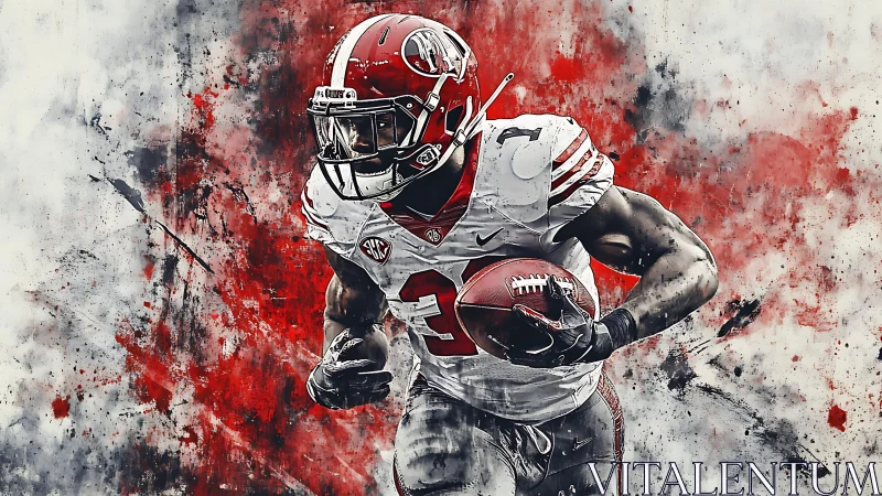 Digital painting of dynamic American football running back motion.