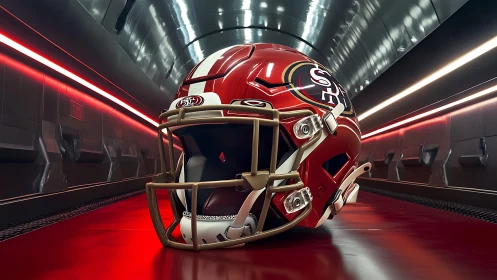 High gloss football helmet rendered in reflective tunnel environment