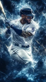 Baseball slugger charges through electric blue energy storm