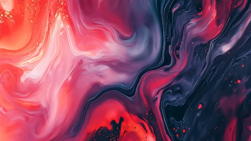 Vibrant fluid acrylic pour painting with red, pink and navy turbulence
