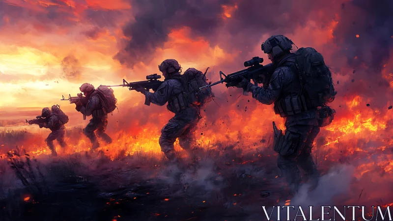 Tactical Infantry Unit Advancing Through Inferno Combat Zone.