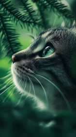 Emerald-Eyed Sentinel Amid Verdant Whispers.