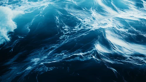 Ocean surface churns with teal currents and white foam.