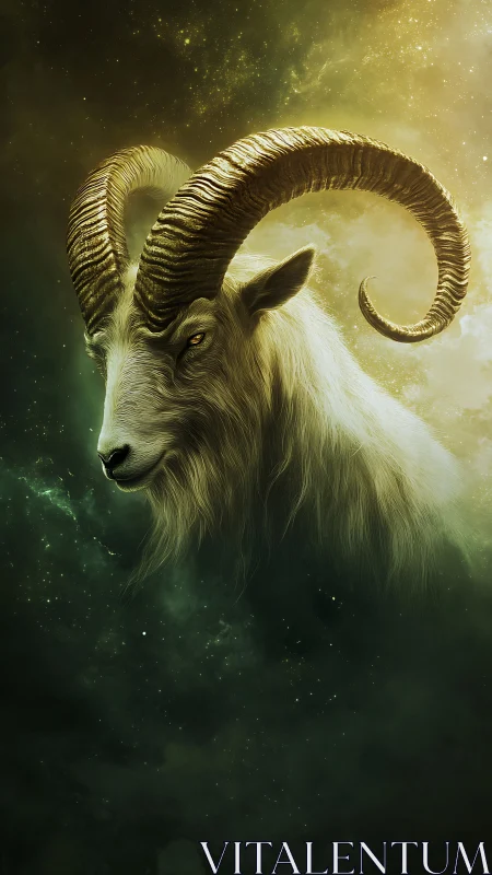 Stellar horned guardian drifts through nebula-lit darkness