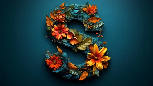 Number 9 constructed from orange flowers and teal textured material.