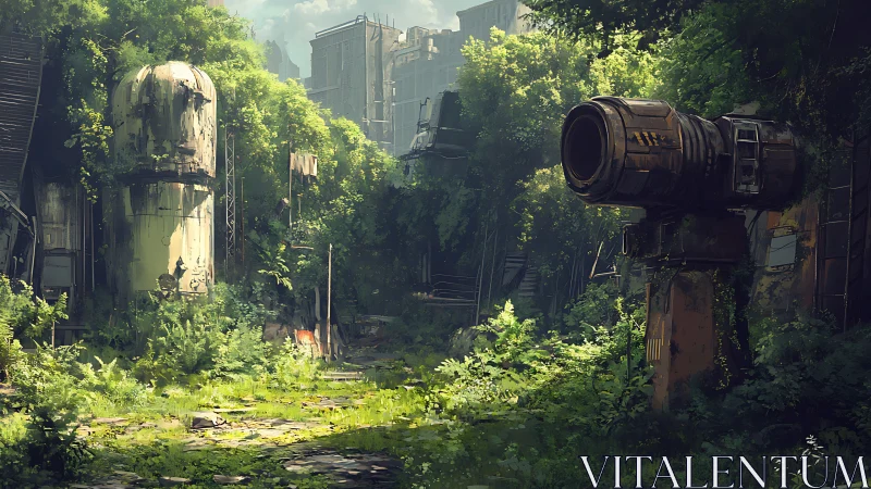 Post-industrial overgrowth with derelict sensor array.