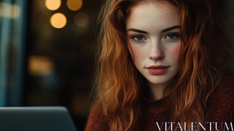 High-depth portrait of red-haired woman with shallow bokeh background