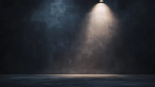 Overhead spotlight illuminates textured dark concrete wall
