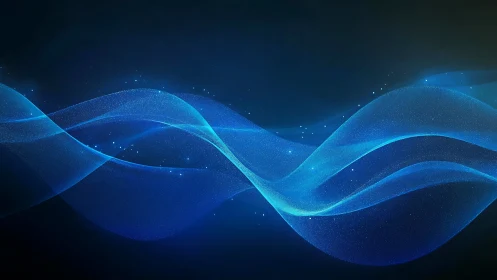 Blue flowing digital wave lines on dark gradient background.