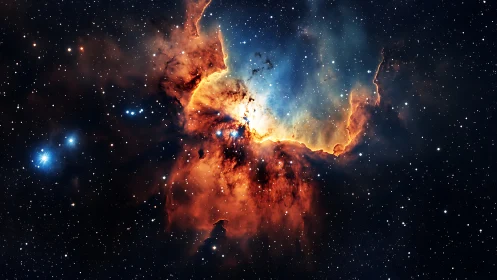 Nebula plume unfurls like cosmic firelit wings in silence