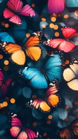 Midnight garden waltz of neon butterflies in soft bokeh hush.