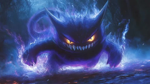 Ghostlike purple creature charges forward with glowing eyes