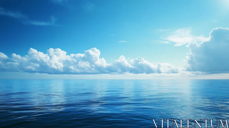 Open ocean horizon under cumulus cloud bank and clear sky