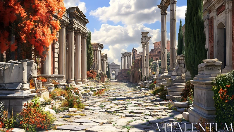 Ancient Roman street bathed in warm afternoon light. Period.
