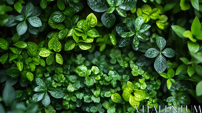 Overhead view shows dense arrangement of wet green foliage