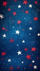 Playful red and white stars dancing on a deep blue sky.