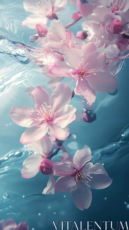 Pink Orchids Floating in Turquoise Water—Ethereal Composition.