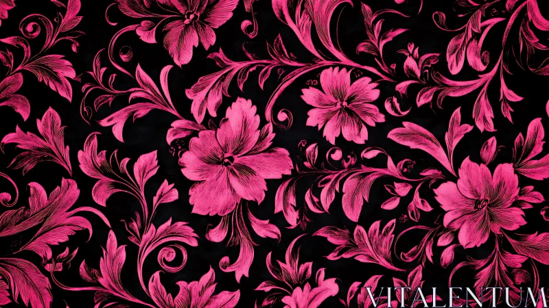 Neon Bloom Waltz: Fuchsia Florals Dance Against Midnight.