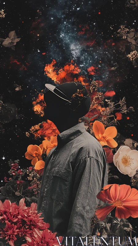 Stargazing silhouette blossoms into a wildfire of cosmic petals