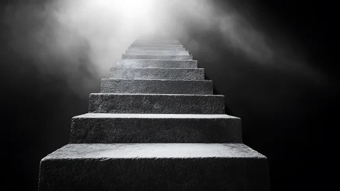 Stone stairway climbs into blinding light above the void.