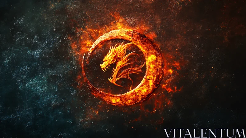 Fiery dragon sigil encircled by molten ring on dark field.