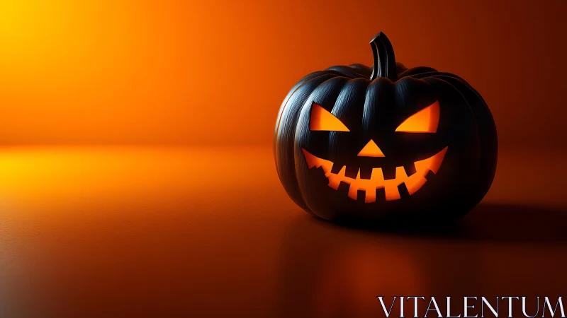 Glowing jack o lantern rests on smooth orange surface