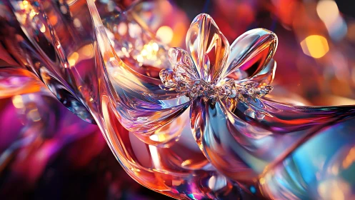 Abstract glass-like flower form in multicolor light field.