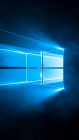 Geometric light window forms emit blue beams into darkness