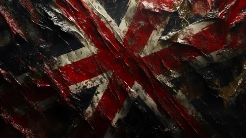 Union Jack abstracted in distressed, molten textures.
