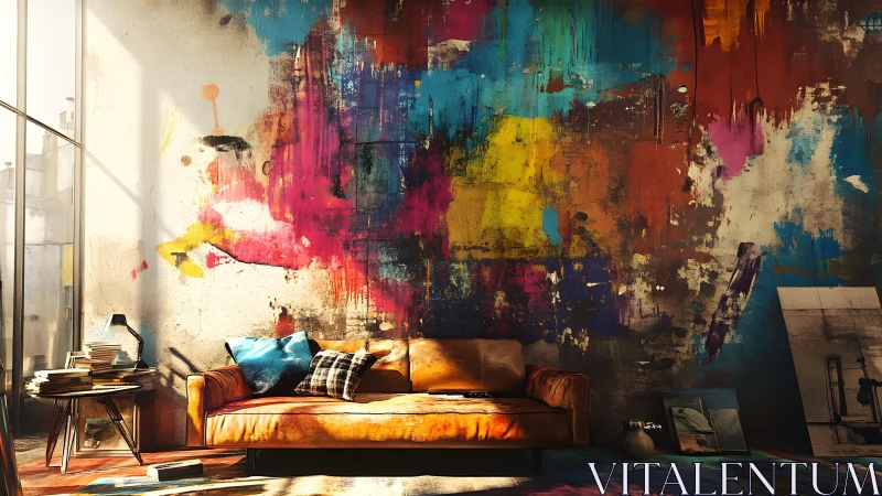 Vibrant Modern Loft with Colorful Abstract Wall Art Accent.