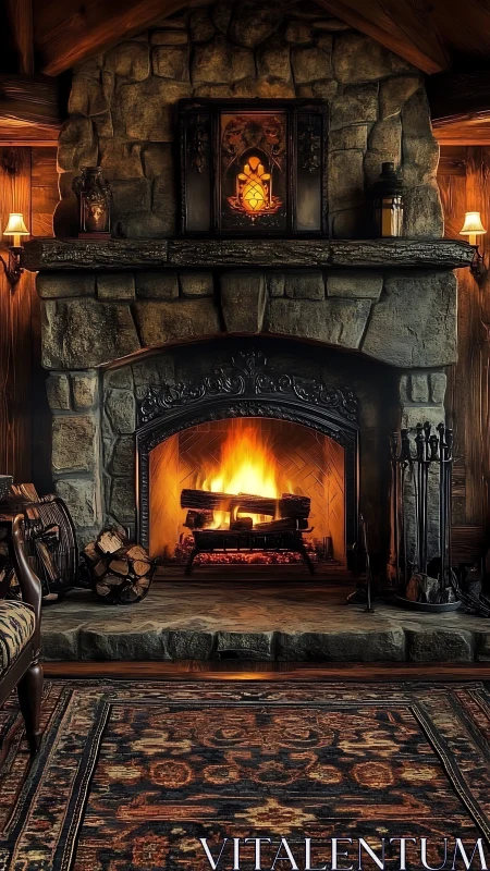 Hearth Sanctuary: Where Crackling Flames Dance Against Stone.