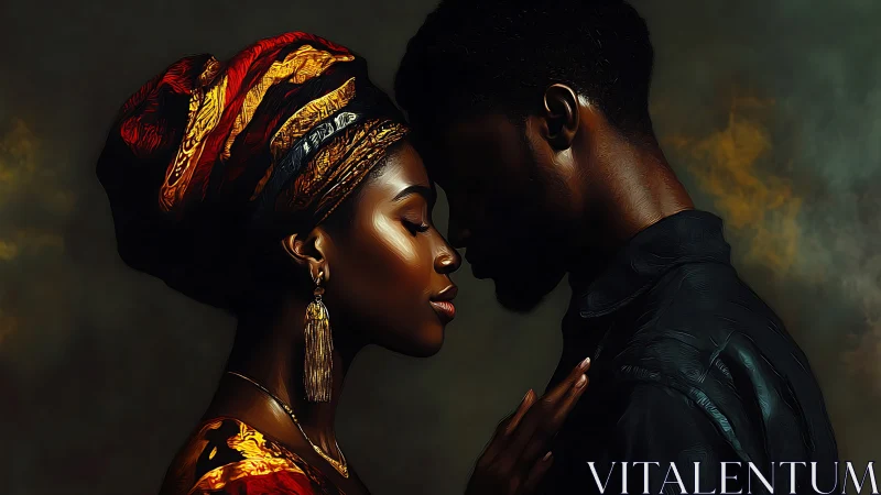 Profile Portrait of Two Figures with Gold Lighting