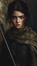 Young huntress with stormlit eyes and tattered cloak resolve.