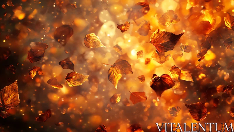 Autumn Leaves with Luminous Bokeh and Particle Effects Rendering