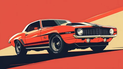 Vector-rendered muscle car profile with bold cel-shaded lighting dynamics