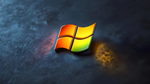 3D Windows Logo on Textured Surface with Dramatic Lighting.