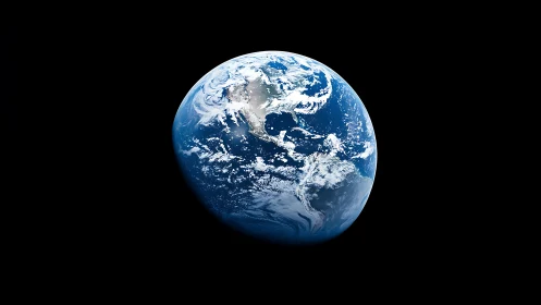 Photorealistic Earth portrait in deep-space negative space framing.