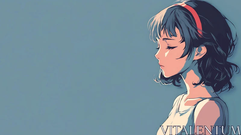 Flat-shaded anime profile portrait with muted pastel palette.