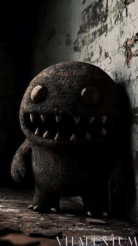 Textured monster figurine in low key cinematic side lighting