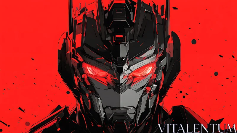 Cybernetic mech portrait rendered in high-contrast red vector