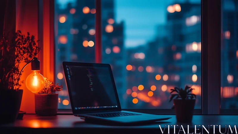 Midnight code glows quietly against a neon city blur