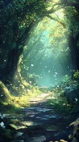 Enchanted Forest Path Bathed in Golden Light.