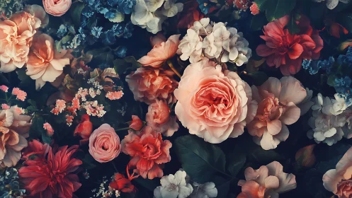 Layered Garden Dreams: Roses, Dahlias, and Soft Blooms Unite.