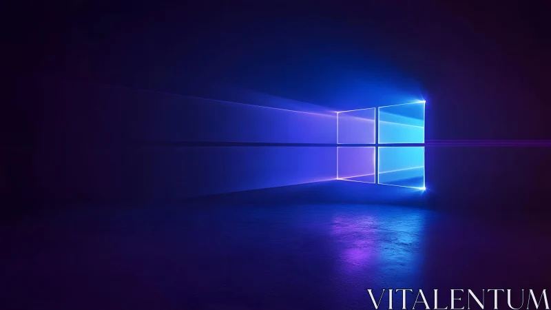 Futuristic glowing Windows logo on dark background, digital art.