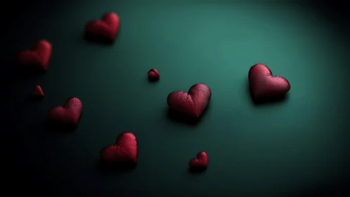 Crimson Hearts Scattered on Emerald Canvas