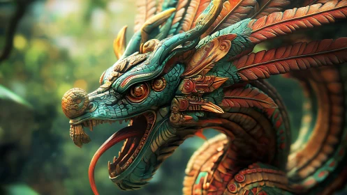 Rendered feathered dragon head displays ornate surface detail