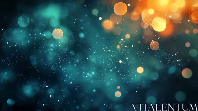 Defocused teal and orange light bokeh over dark background.